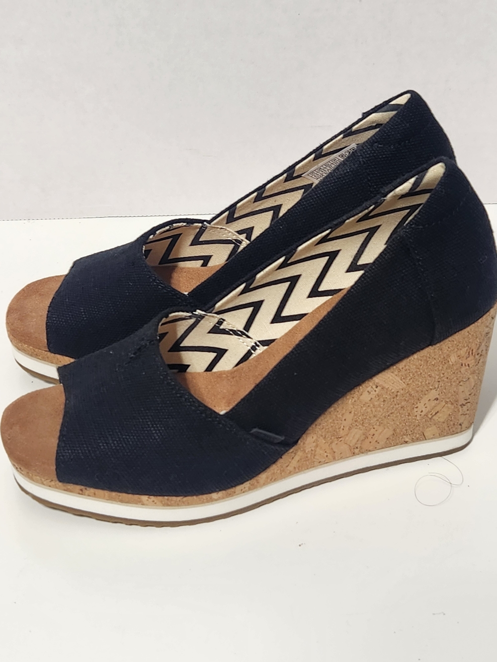 Toms Black Open-Toe Cork Wedge Espadrille Pumps